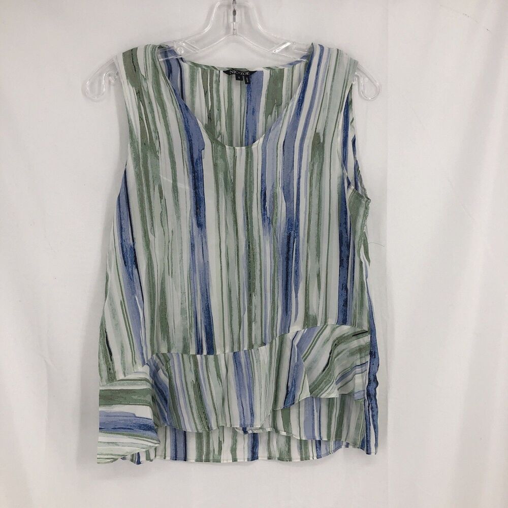 NIC+ZOE Women's Shirt Small Sleeveless Top Striped Blue Green